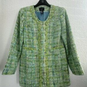 Vtg Doncaster Tweed Blazer Jacket Women Sz 2 Pastel Green Cotton Wool Old Money